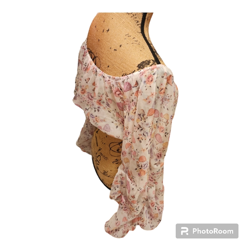 Sugar Thrillz floral half sheer blouse. On or off shoulder. - Picture 6 of 7